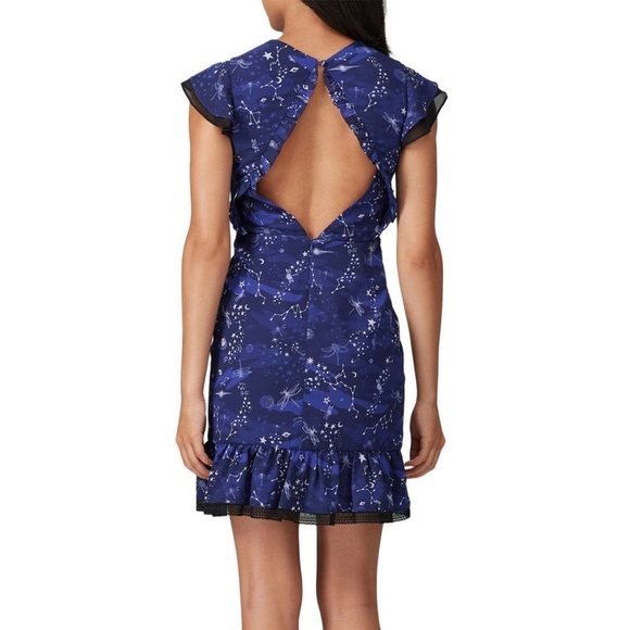Three Floor Midnight Navy Afterglow Star Print Ruched Galaxy Mini Dress - Picture 2 of 8